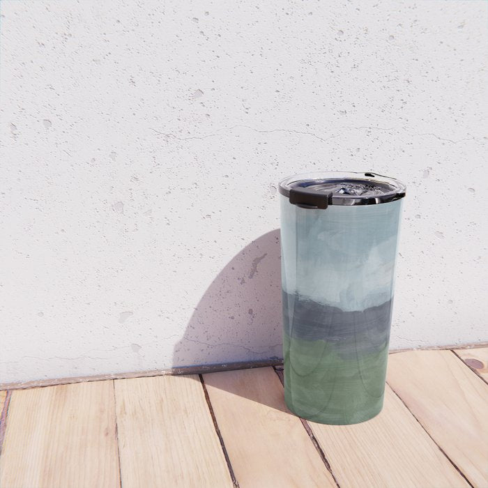 Driving to the Valley - Rainy Blue Skies Navy Indigo Horizon Green Grass Abstract Nature Farmhouse Travel Mug Gallery Image 4