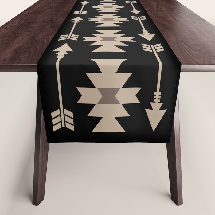 Southwestern Arrow Pattern 233 Black and Beige Table Runner Gallery Image 1
