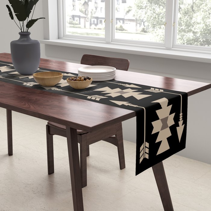 Southwestern Arrow Pattern 233 Black and Beige Table Runner Gallery Image 2