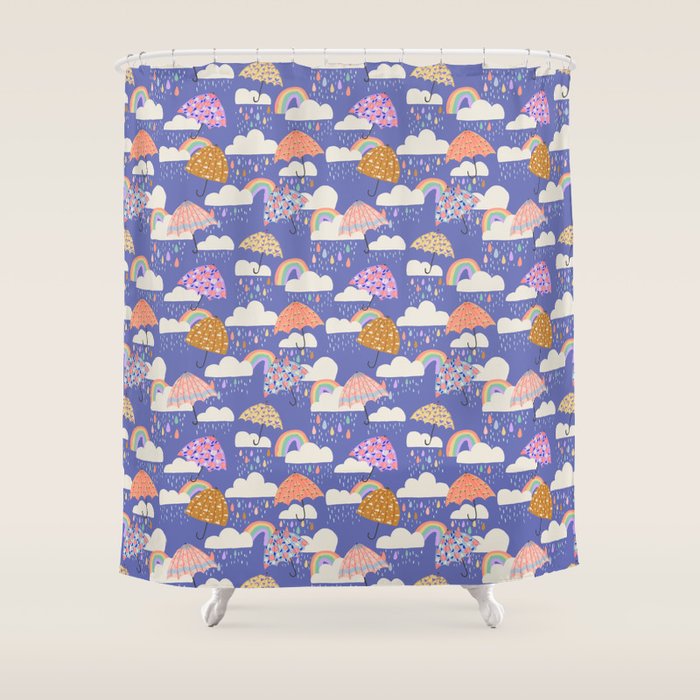 Spring Rain with Umbrellas Shower Curtain Gallery Image 1