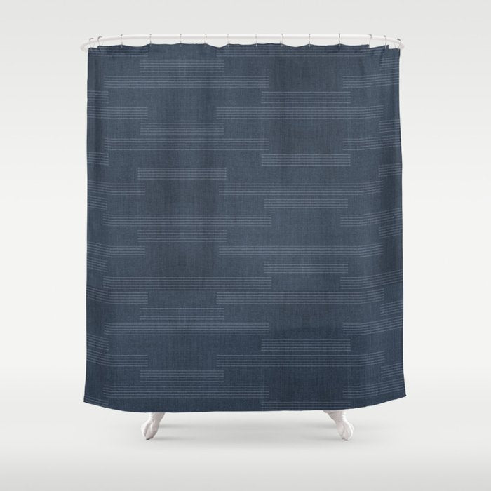 Minimal Striped Pattern, Navy Blue Shower Curtain Gallery Image 1