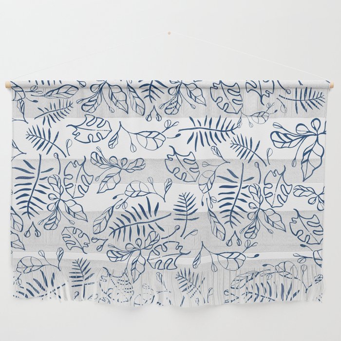 Tropical Plant Boho Chinoiserie Blue and White Wall Hanging Gallery Image 1