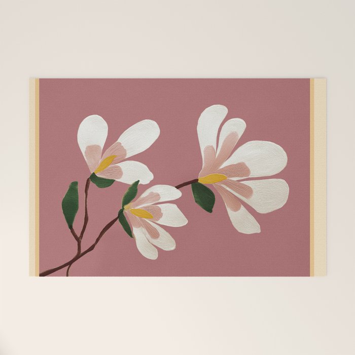 Pink Magnolia Flowers Welcome Mat Gallery Image 1