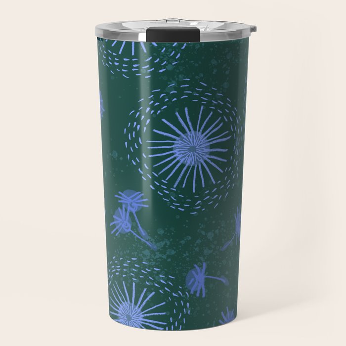 Make A Wish Dandelion Pattern in Forest Green & Blue Travel Mug Gallery Image 1