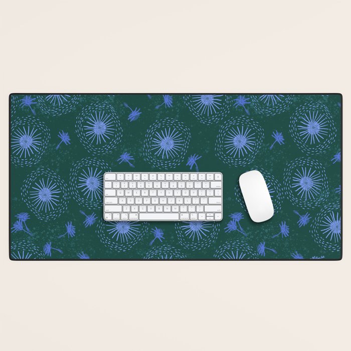Make A Wish Dandelion Pattern in Forest Green & Blue Desk Mat Gallery Image 1
