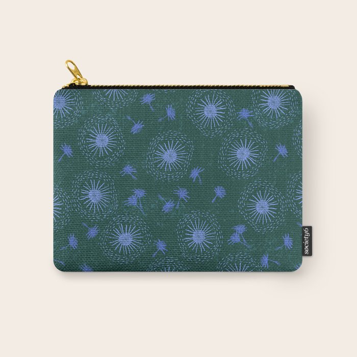 Make A Wish Dandelion Pattern in Forest Green & Blue Carry All Pouch Gallery Image 1