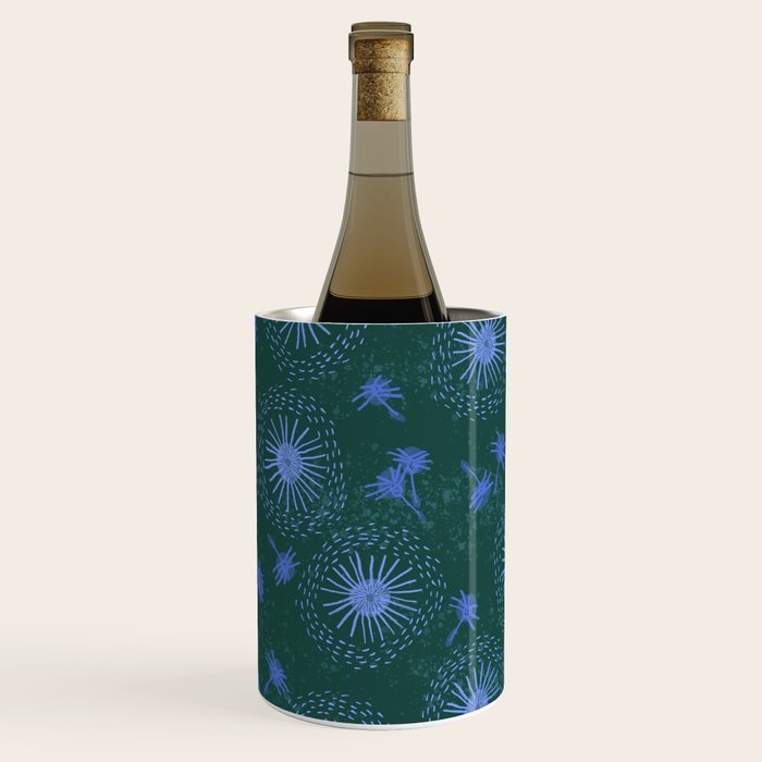 Make A Wish Dandelion Pattern in Forest Green & Blue Wine Chiller Gallery Image 2
