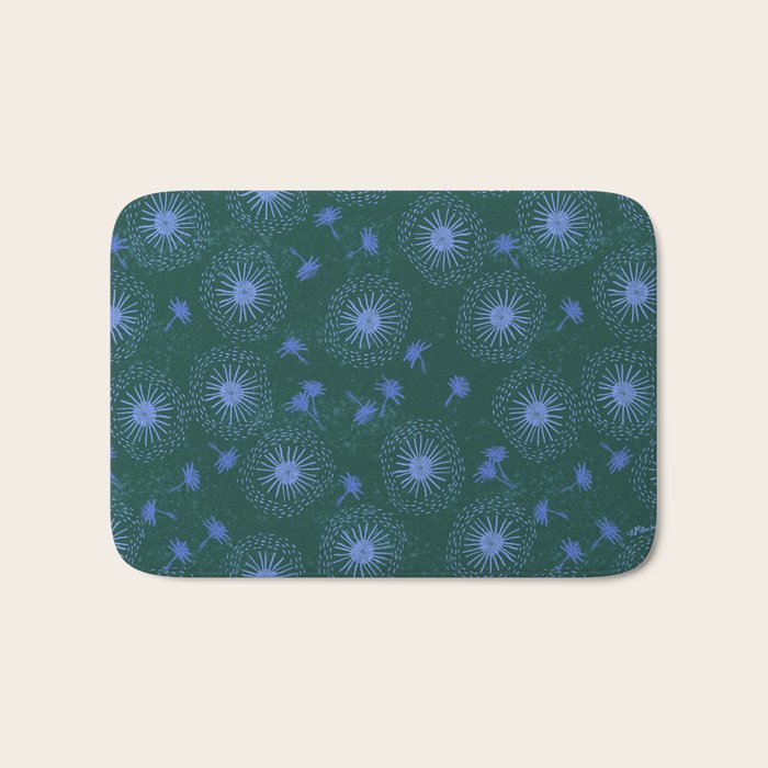 Make A Wish Dandelion Pattern in Forest Green & Blue Bath Mat Gallery Image 1