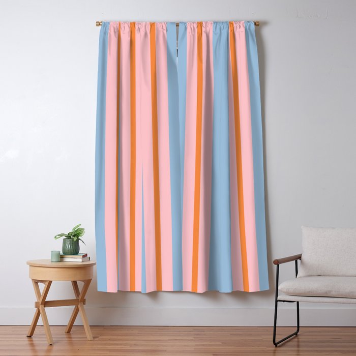 Cute Basic Stripes Light Blue Orange Pink Window Curtain Gallery Image 5