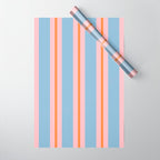 Cute Basic Stripes Light Blue Orange Pink Wrapping Paper Gallery Image 1