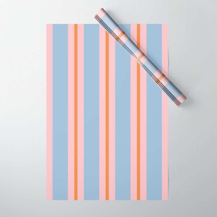 Cute Basic Stripes Light Blue Orange Pink Wrapping Paper Gallery Image 1