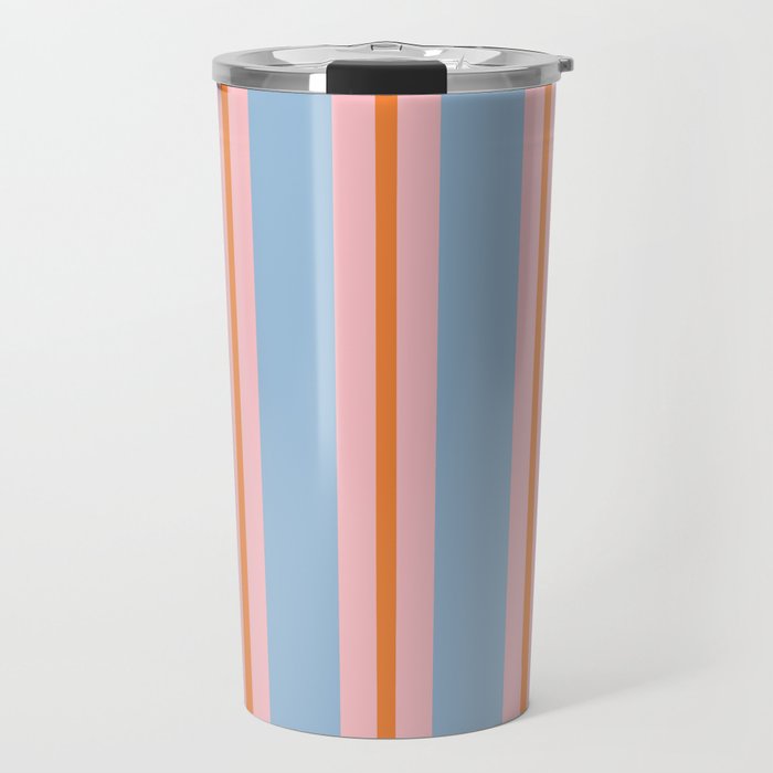 Cute Basic Stripes Light Blue Orange Pink Travel Mug Gallery Image 1