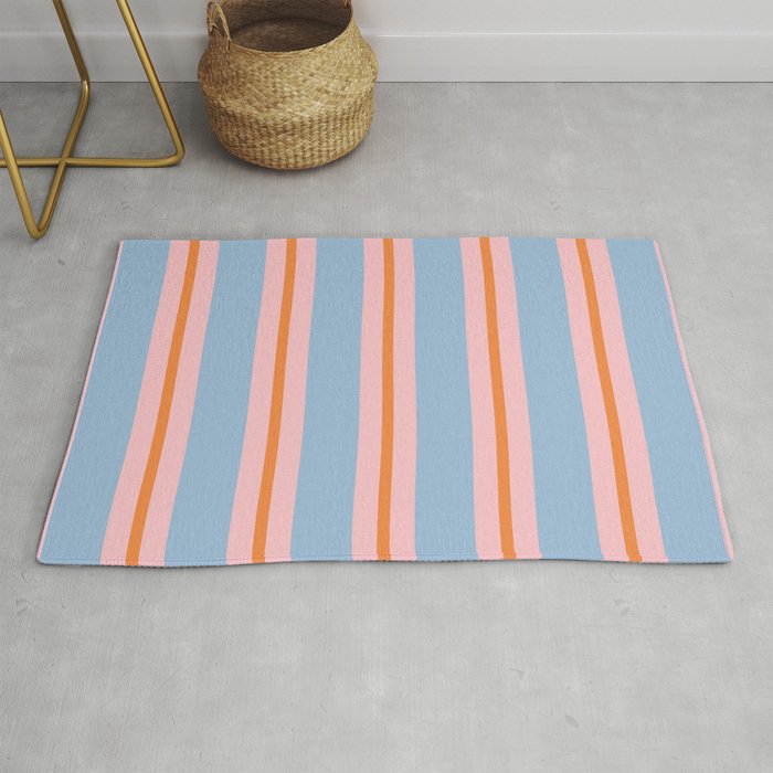 Cute Basic Stripes Light Blue Orange Pink Rug Gallery Image 1