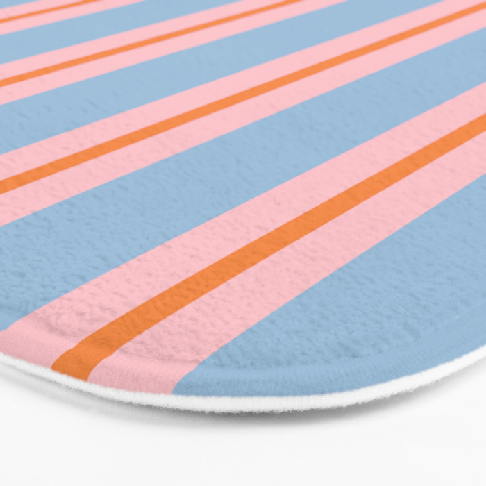 Cute Basic Stripes Light Blue Orange Pink Bath Mat Gallery Image 3