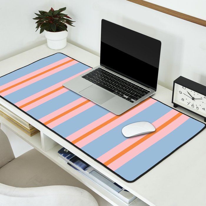 Cute Basic Stripes Light Blue Orange Pink Desk Mat Gallery Image 2