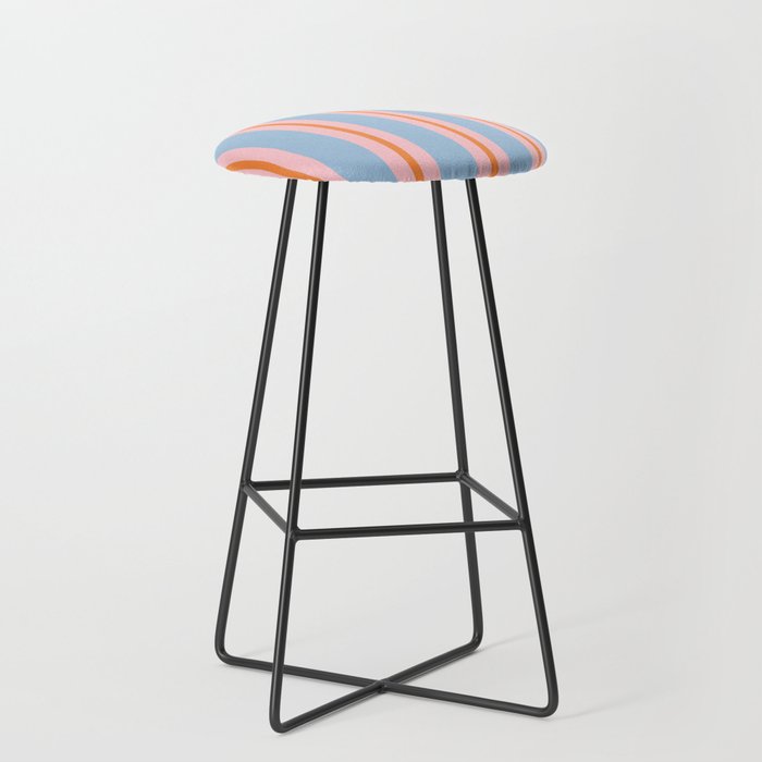 Cute Basic Stripes Light Blue Orange Pink Stool Gallery Image 1