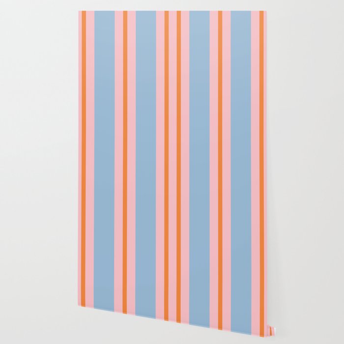 Cute Basic Stripes Light Blue Orange Pink Wallpaper Gallery Image 2