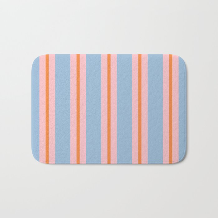 Cute Basic Stripes Light Blue Orange Pink Bath Mat Gallery Image 1