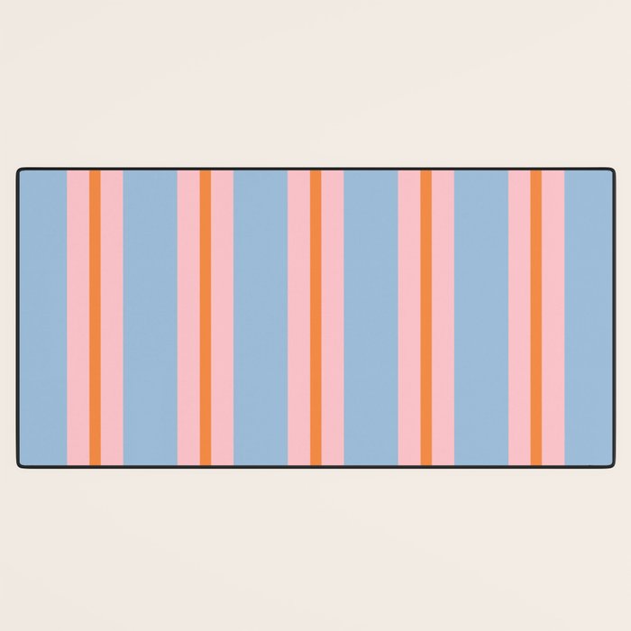 Cute Basic Stripes Light Blue Orange Pink Desk Mat Gallery Image 3