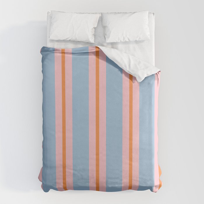 Cute Basic Stripes Light Blue Orange Pink Duvet Cover Gallery Image 1