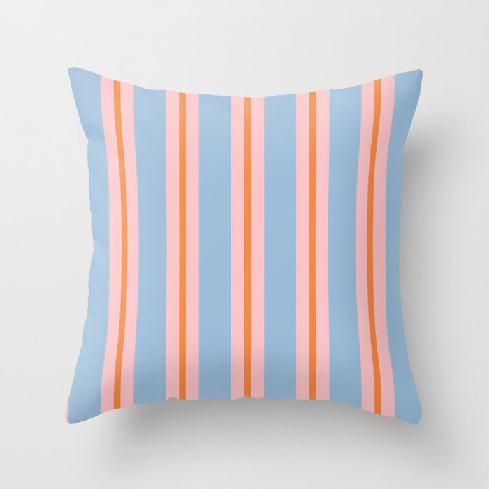 Cute Basic Stripes Light Blue Orange Pink Throw Pillow Gallery Image 6