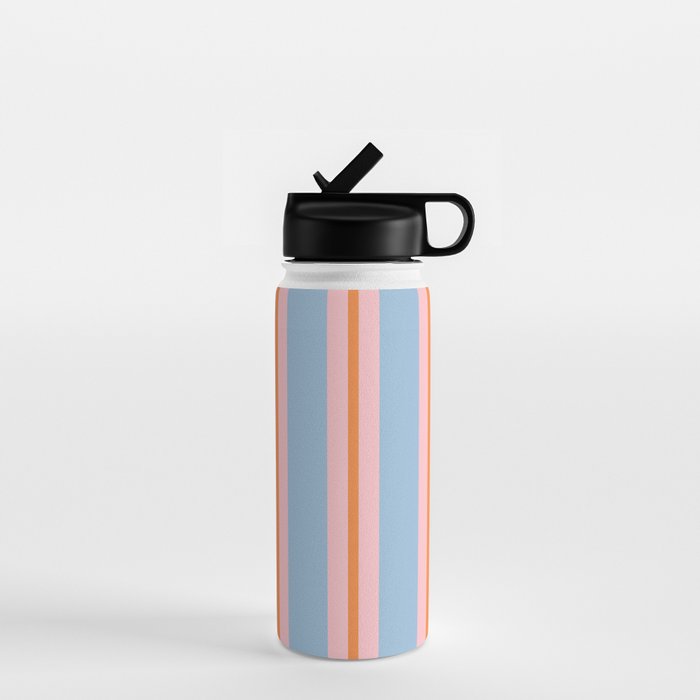 Cute Basic Stripes Light Blue Orange Pink Water Bottle Gallery Image 1