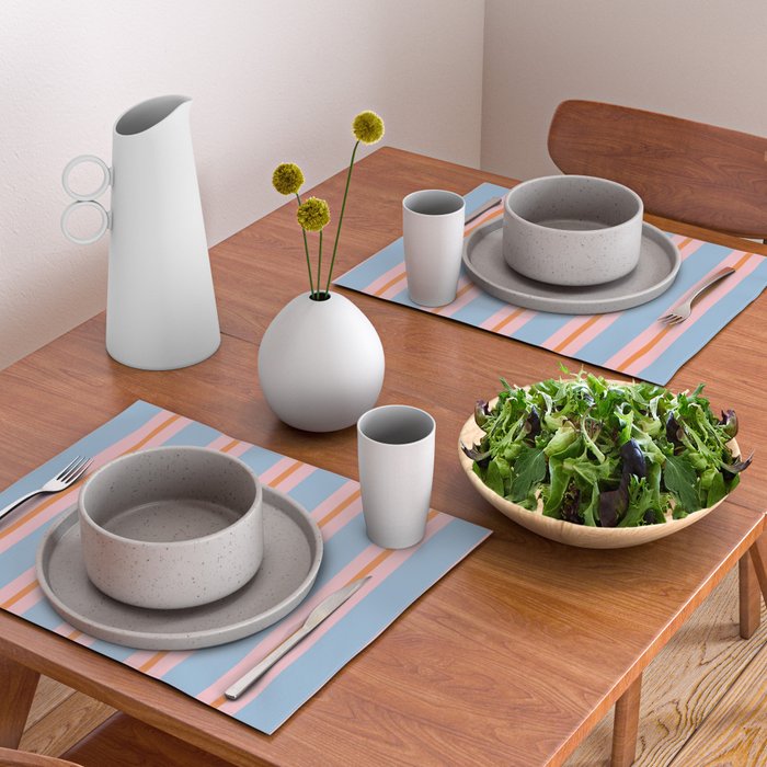 Cute Basic Stripes Light Blue Orange Pink Placemat Gallery Image 2
