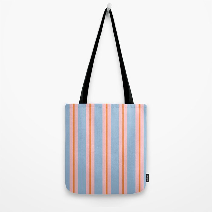 Cute Basic Stripes Light Blue Orange Pink Tote Bag Gallery Image 2