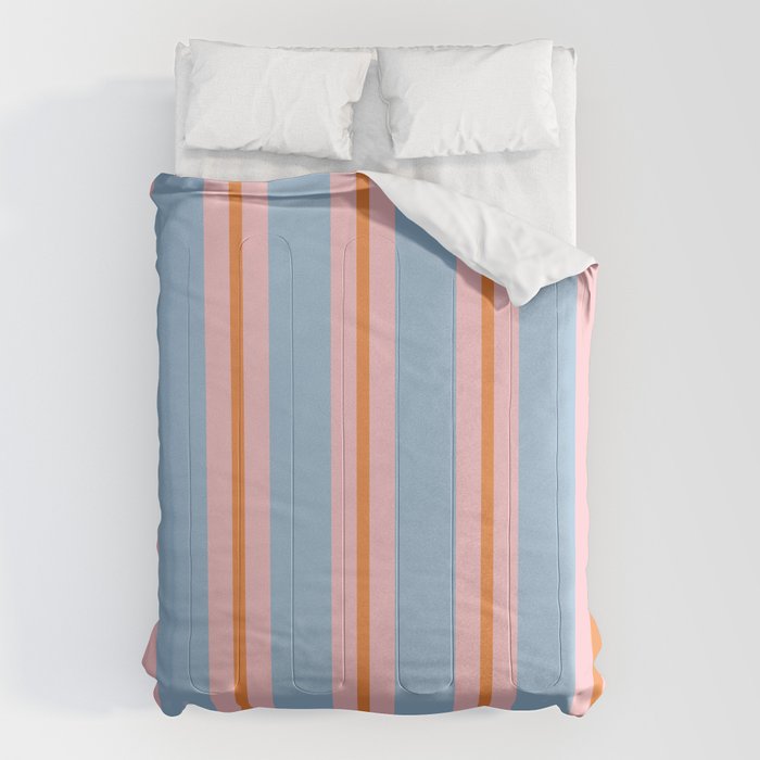 Cute Basic Stripes Light Blue Orange Pink Comforter Gallery Image 1