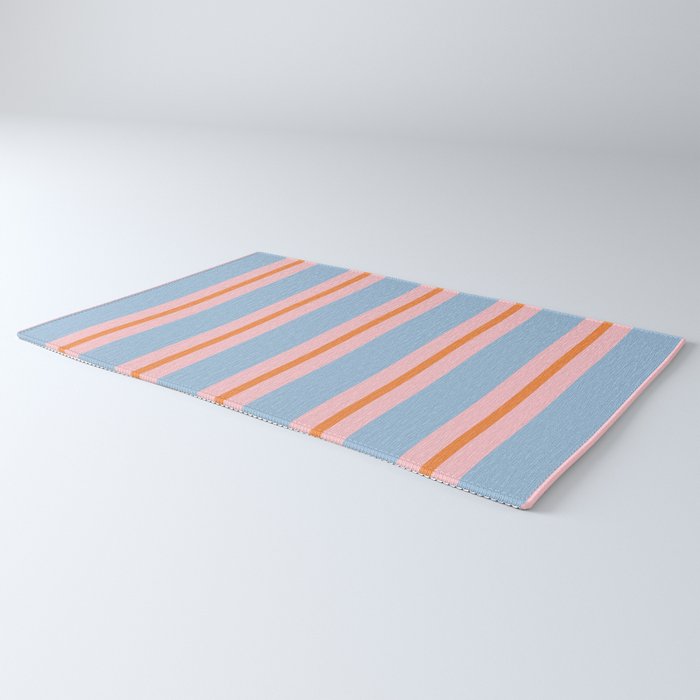 Cute Basic Stripes Light Blue Orange Pink Rug Gallery Image 3