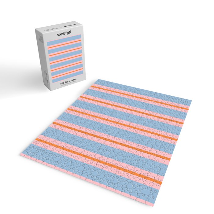 Cute Basic Stripes Light Blue Orange Pink Jigsaw Puzzle Gallery Image 2
