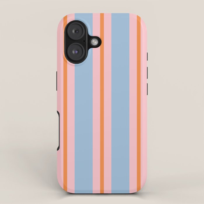 Cute Basic Stripes Light Blue Orange Pink iPhone Case Gallery Image 1