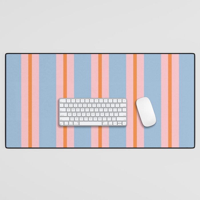 Cute Basic Stripes Light Blue Orange Pink Desk Mat Gallery Image 1
