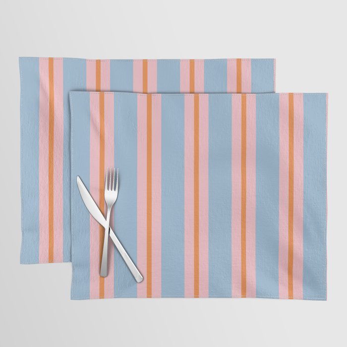 Cute Basic Stripes Light Blue Orange Pink Placemat Gallery Image 1