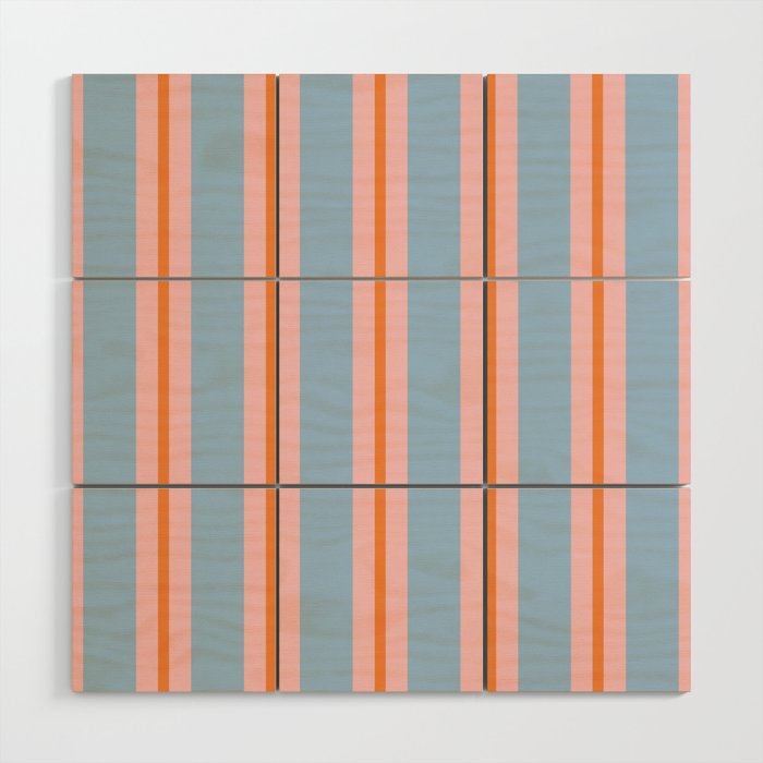 Cute Basic Stripes Light Blue Orange Pink Wood Wall Art Gallery Image 1