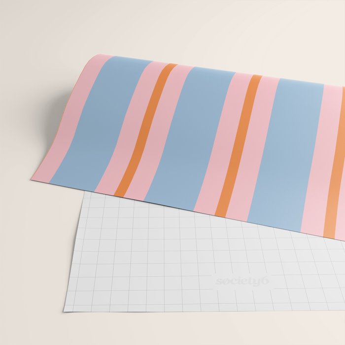 Cute Basic Stripes Light Blue Orange Pink Wrapping Paper Gallery Image 2