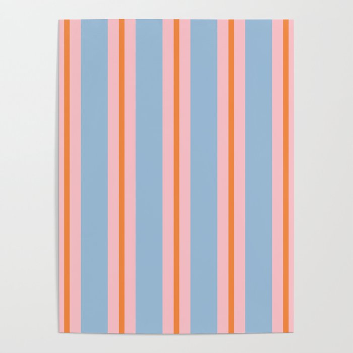 Cute Basic Stripes Light Blue Orange Pink Poster Gallery Image 4