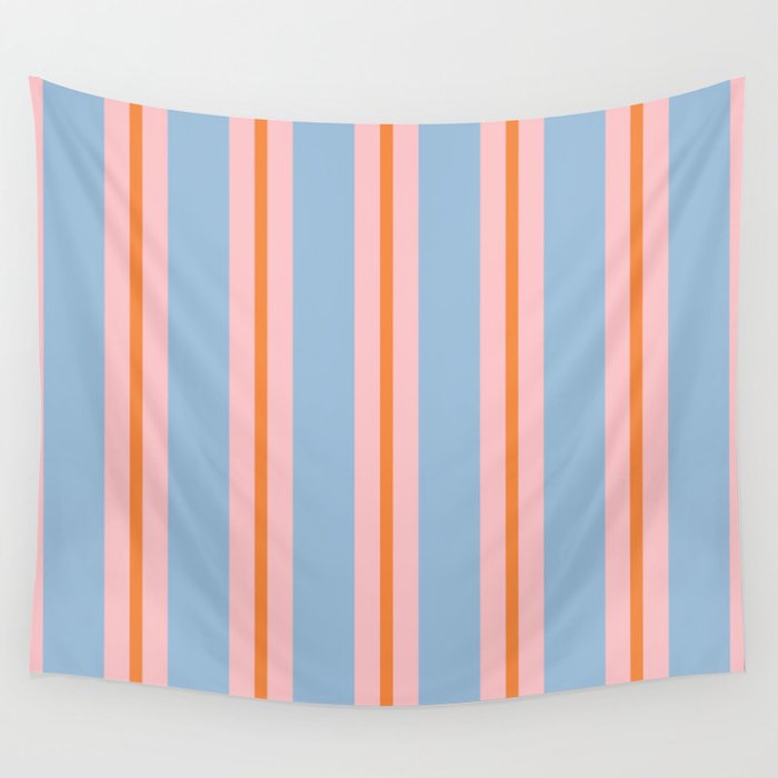 Cute Basic Stripes Light Blue Orange Pink Wall Tapestry Gallery Image 4