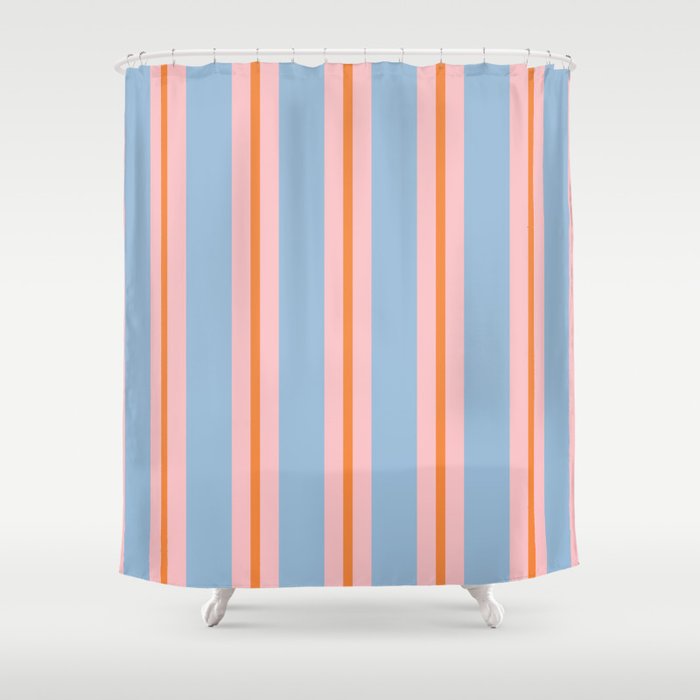 Cute Basic Stripes Light Blue Orange Pink Shower Curtain Gallery Image 1