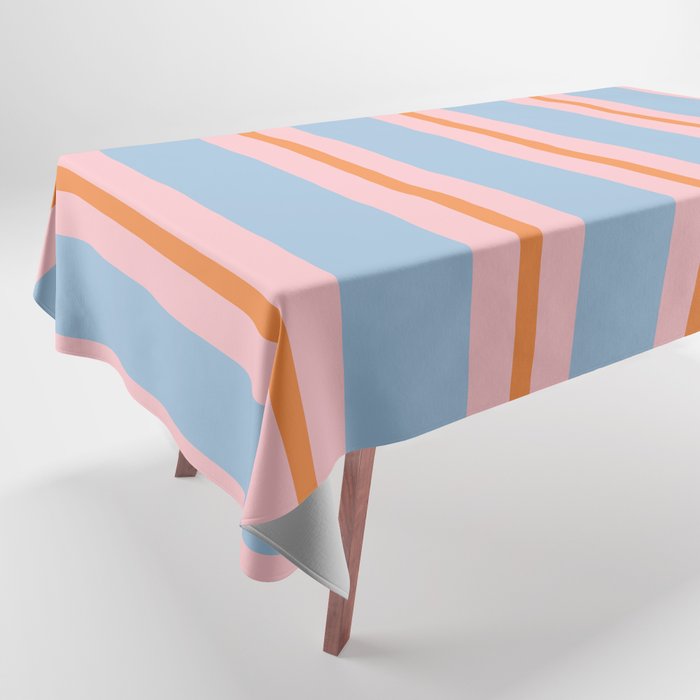 Cute Basic Stripes Light Blue Orange Pink Tablecloth Gallery Image 1