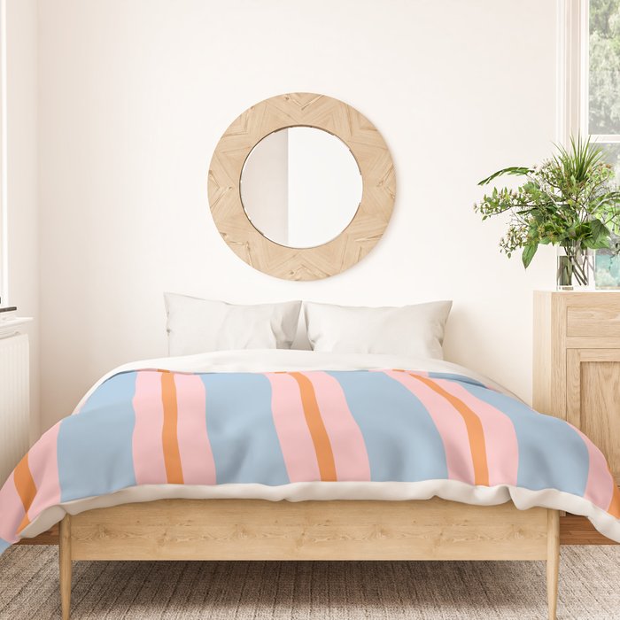 Cute Basic Stripes Light Blue Orange Pink Duvet Cover Gallery Image 3
