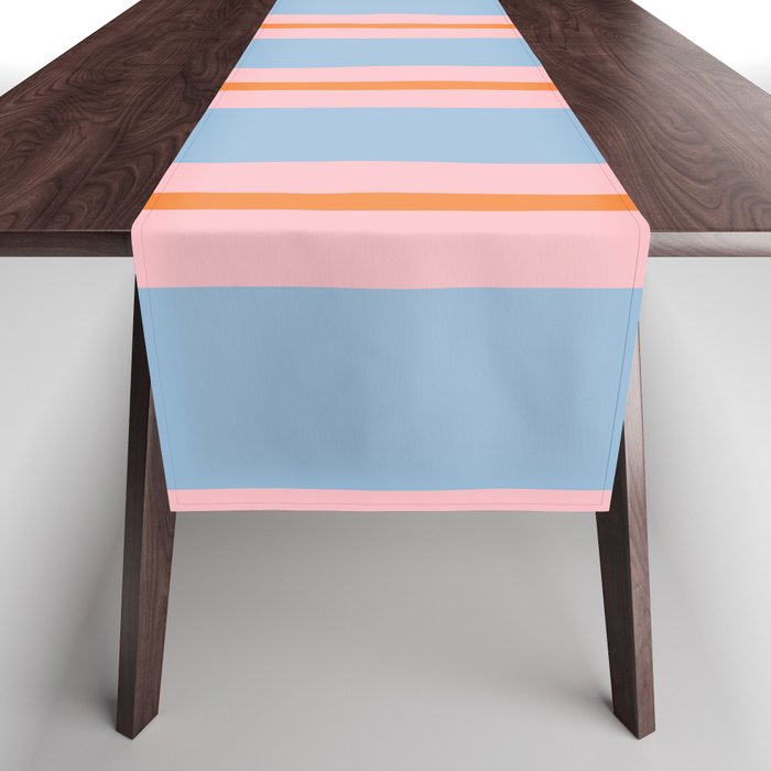 Cute Basic Stripes Light Blue Orange Pink Table Runner Gallery Image 1
