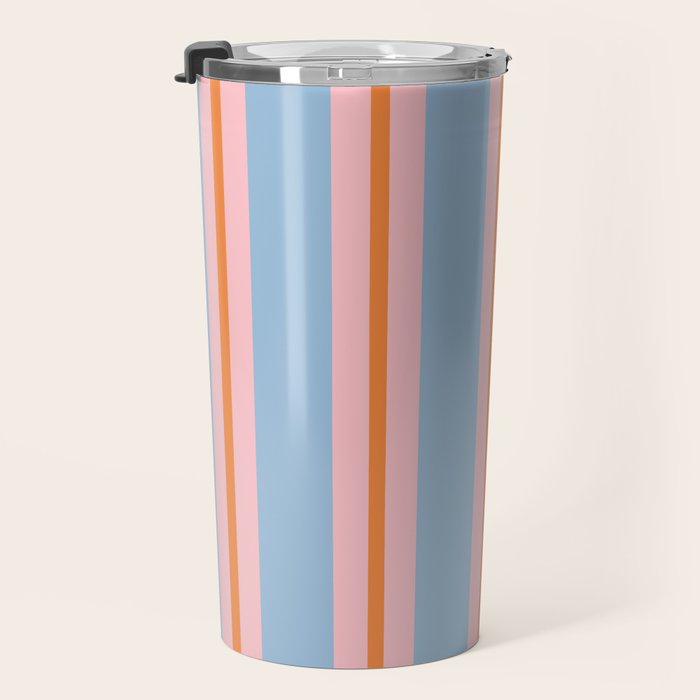 Cute Basic Stripes Light Blue Orange Pink Travel Mug Gallery Image 3