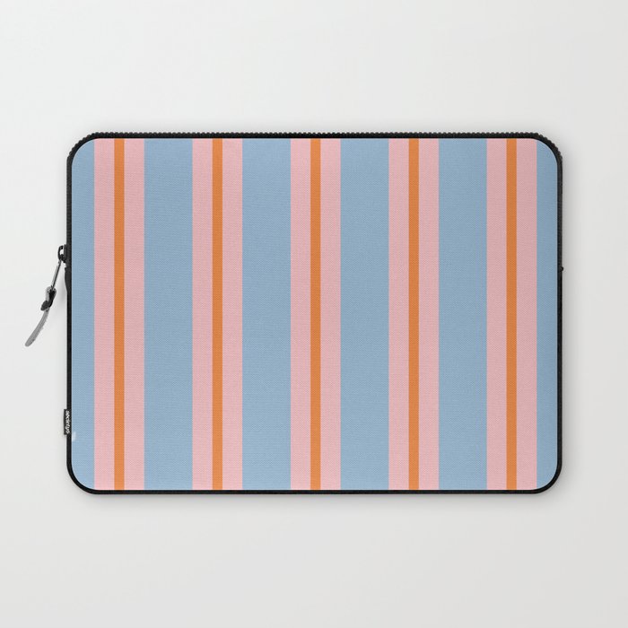 Cute Basic Stripes Light Blue Orange Pink Laptop Sleeve Gallery Image 1