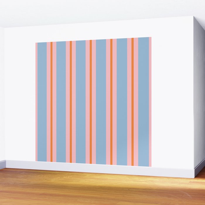 Cute Basic Stripes Light Blue Orange Pink Wall Mural Gallery Image 2