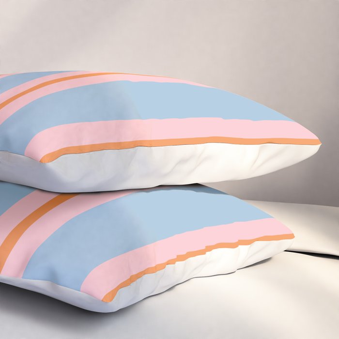 Cute Basic Stripes Light Blue Orange Pink Pillow Sham Gallery Image 3