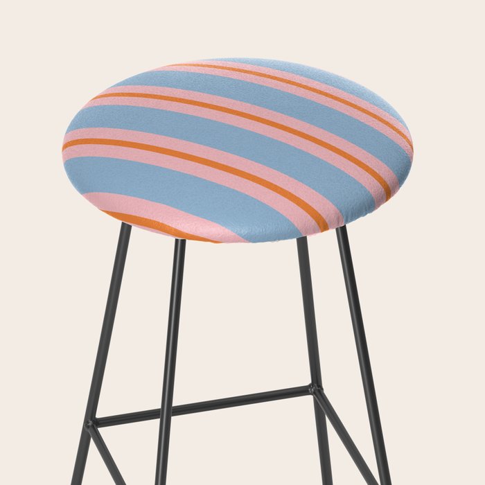 Cute Basic Stripes Light Blue Orange Pink Stool Gallery Image 2
