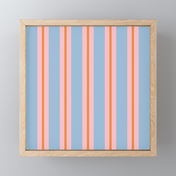 Cute Basic Stripes Light Blue Orange Pink Mini Art Print Gallery Image 1