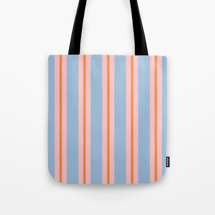 Cute Basic Stripes Light Blue Orange Pink Tote Bag Gallery Image 1