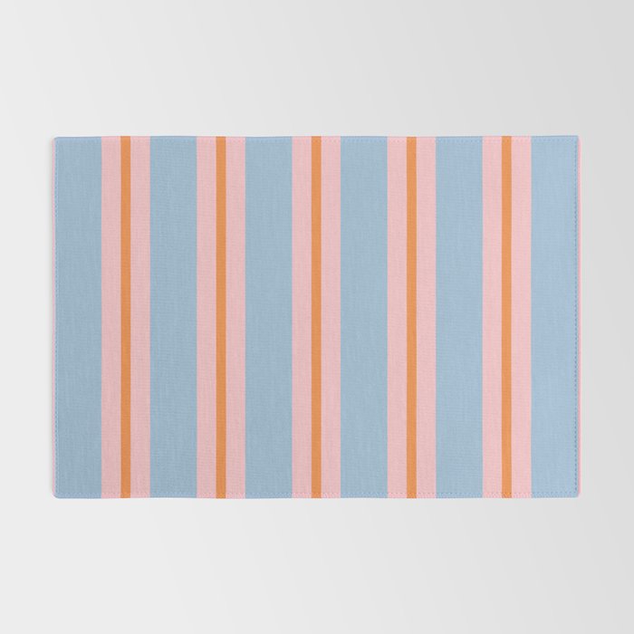 Cute Basic Stripes Light Blue Orange Pink Rug Gallery Image 2